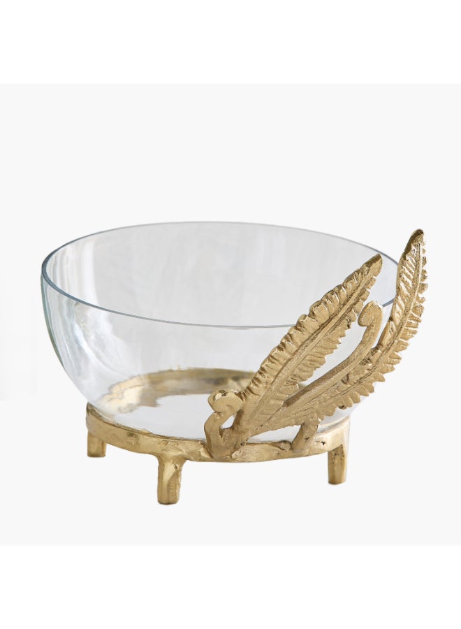 Home Box Footed Glass Bowl with Aluminium Fern Design - Image 5